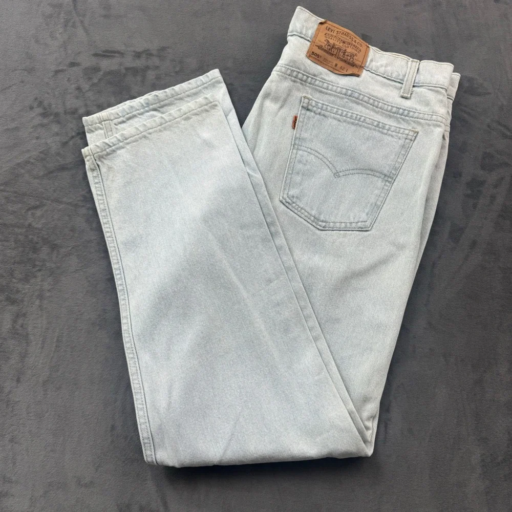 Vintage Levis 505 Orange Tab Jeans Men 42x30 Light Wash Straight Leg Made in USA